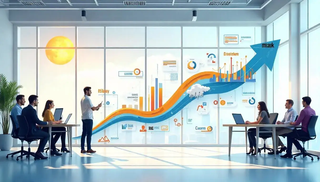 A visual roadmap showing various digital career paths like data science, cloud engineering, and cybersecurity within a tech-driven bank.
