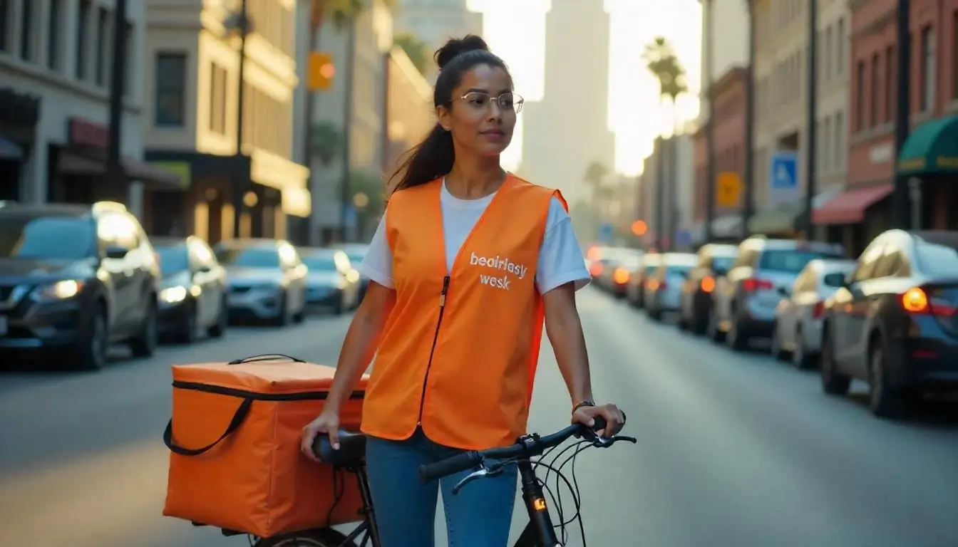 Single mom in Los Angeles working as a gig economy delivery driver for US jobs